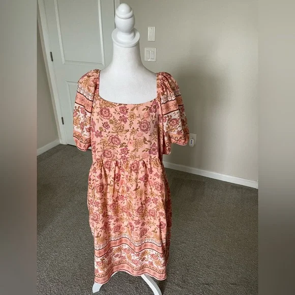 NWT Baevely Peach and Pink Floral Mini Dress Sizes 1X and 2X - Picture 2 of 10